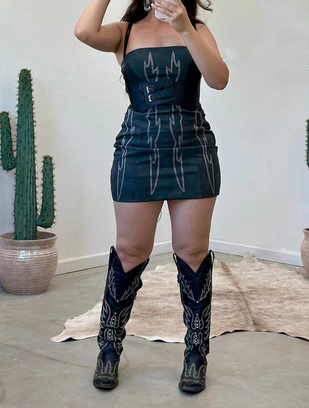 Denim-Style Patchwork Printed Tube Dress